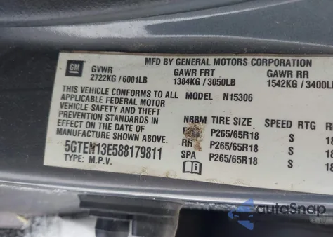 2008 Hummer H3 Suv H3X из США, поврежденный, VIN 5GTEN13E588179811